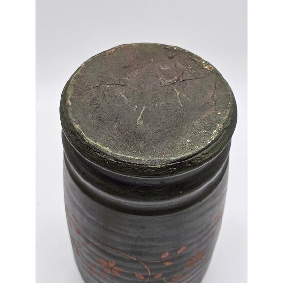 Stoneware Pottery Crock Handpainted Floral Rustic Primitive Utensil Holder Vase - Picture 5 of 11
